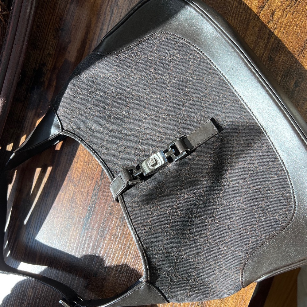 Vintage Gucci Jackie O Hobo Medium Black Monogram Canvas Bag